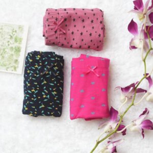 CS1008 Hipster Inner Elastic  Panties  Print Combo ( Black, Pink, Dark Pink )